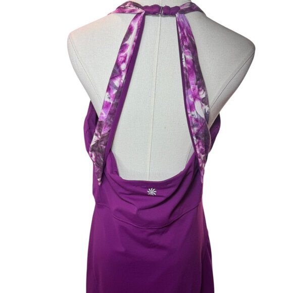 Athleta Purple Halter Back Dress Size L | Active Travel Summer Dress with Pocket - Picture 4 of 10
